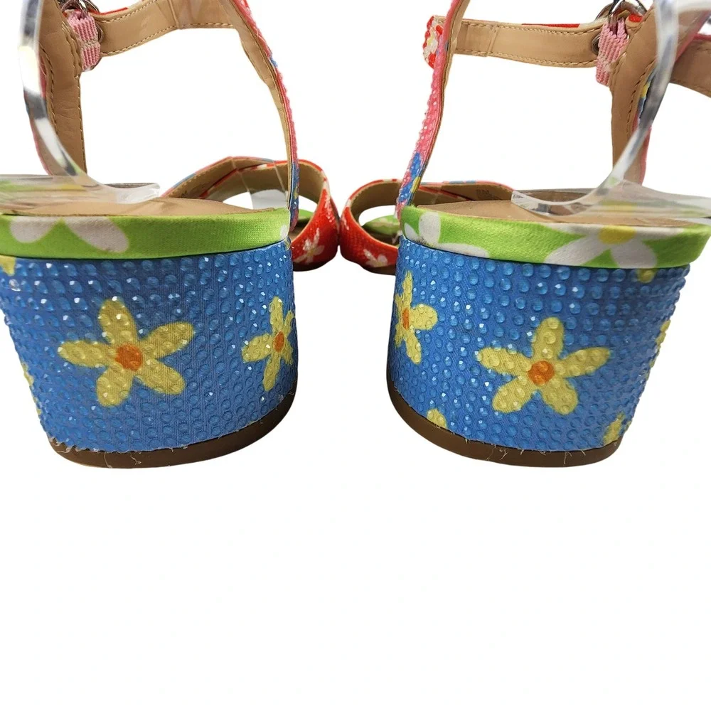 GB Gianni Bini Girls 5M Floral Rhinestone Block Heel Sandals Kidcore Party Retro